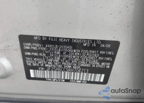 2010 Subaru Forester 2.5X Premium from USA, damaged, VIN JF2SH6CC9AH704213